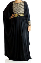 Goden Lace  Butterfly Jersey Abaya Kabayare