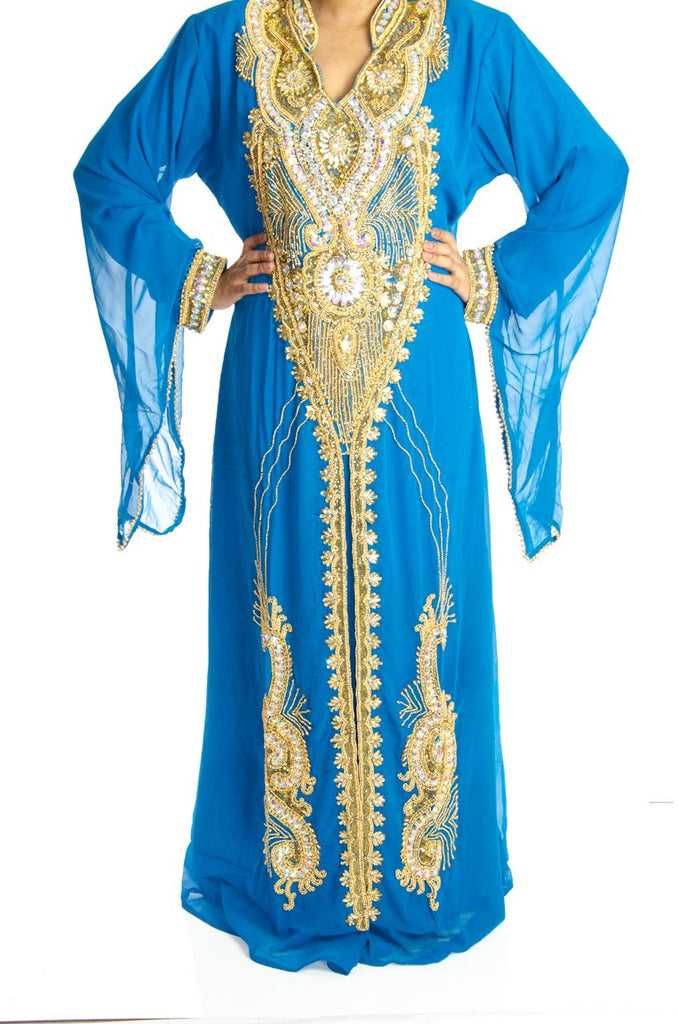 Golden Teal Khaleeji Dress Kabayare