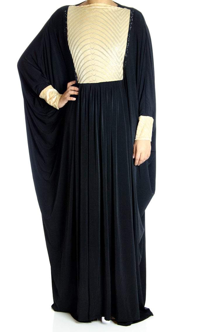 Golden Valvet Butterfly Jersey Abaya Kabayare