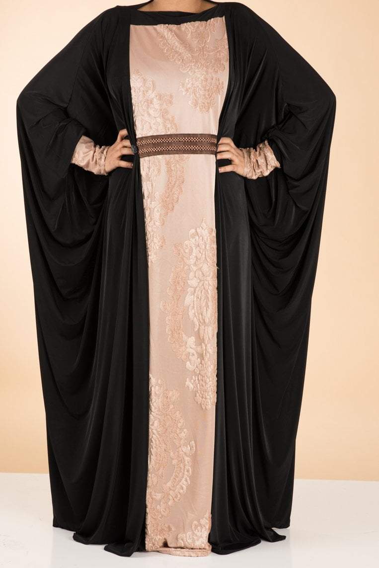 Golden velvet Butterfly Jersey Abaya Kabayare