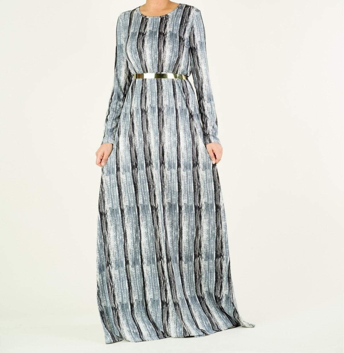 Gray Abstract Maxi Print Dress Kabayare