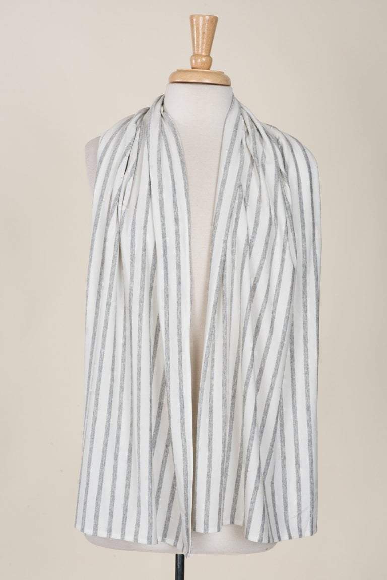 Gray and White Stripe Cotton Hijab Kabayare