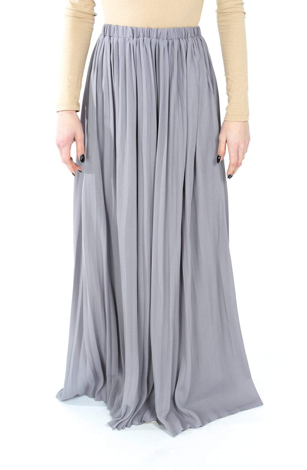 Gray chiffon pleated Maxi Skirt Kabayare