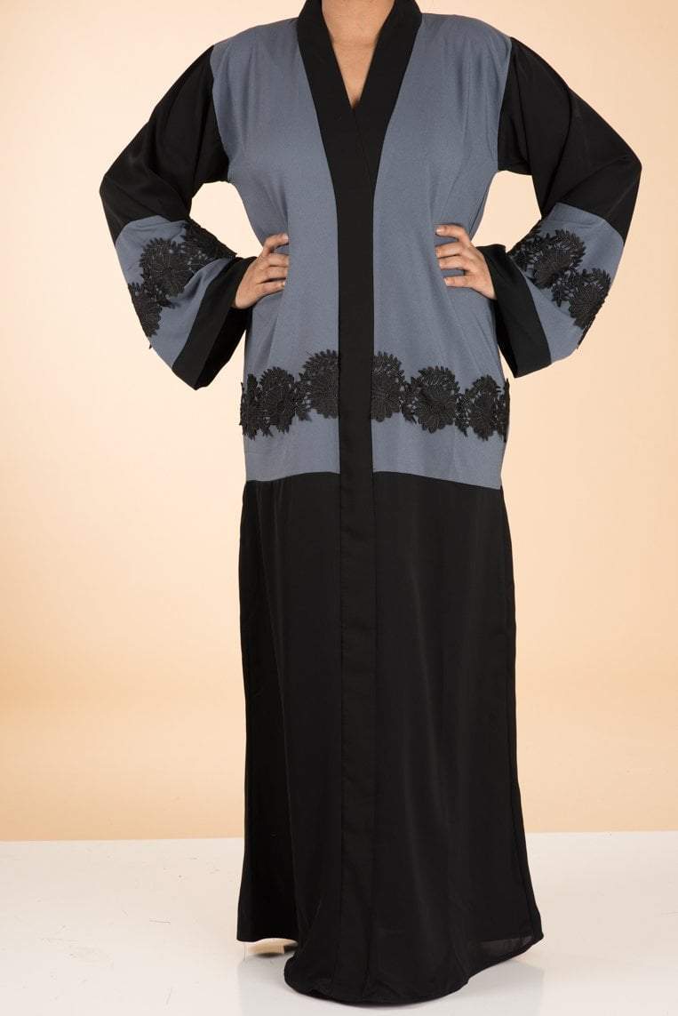 Gray color-block lace Abaya Kabayare