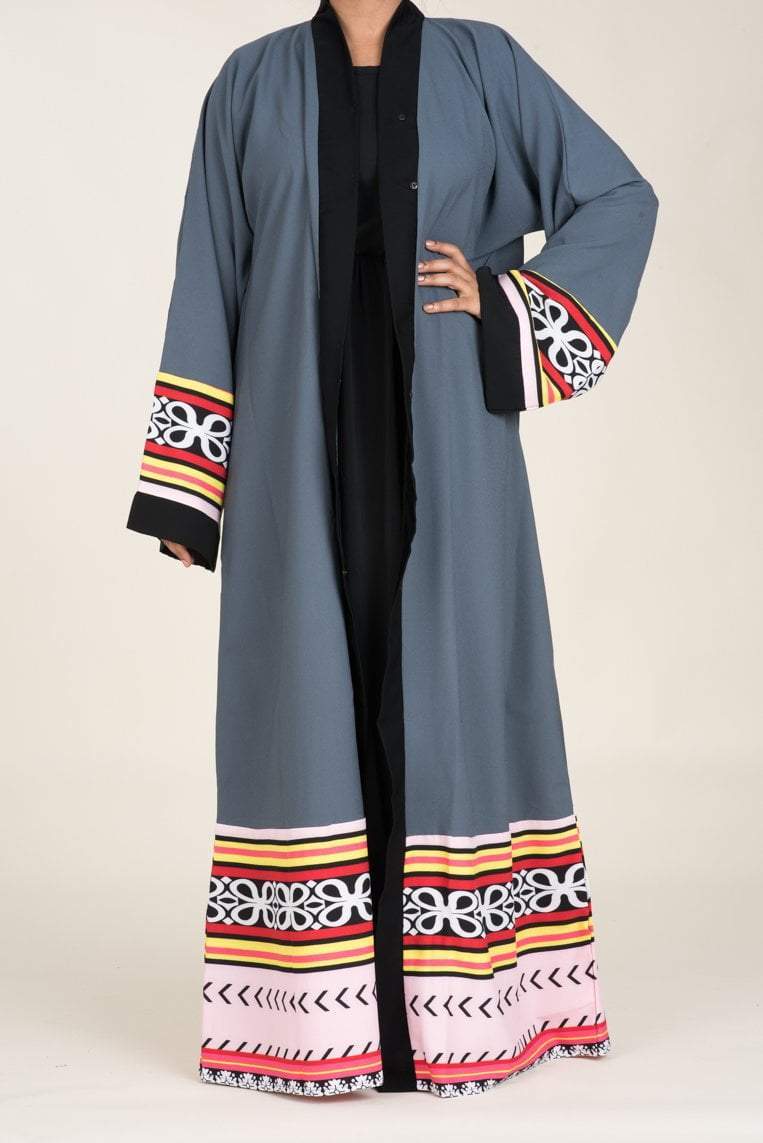 Gray colorful Kimono Abaya Kabayare