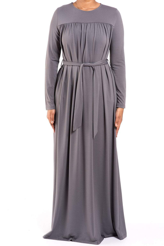 Gray Modest Long Sleeve Dress Kabayare