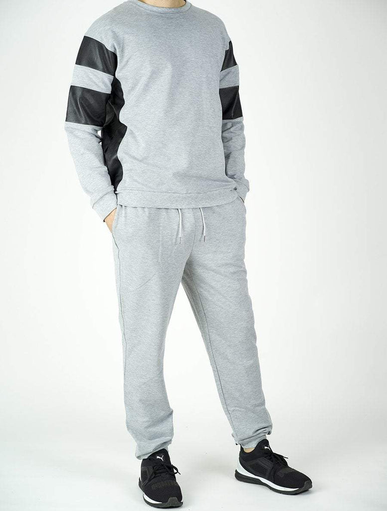 Gray Pullover Leather detail Sweater Set - Men Kabayare