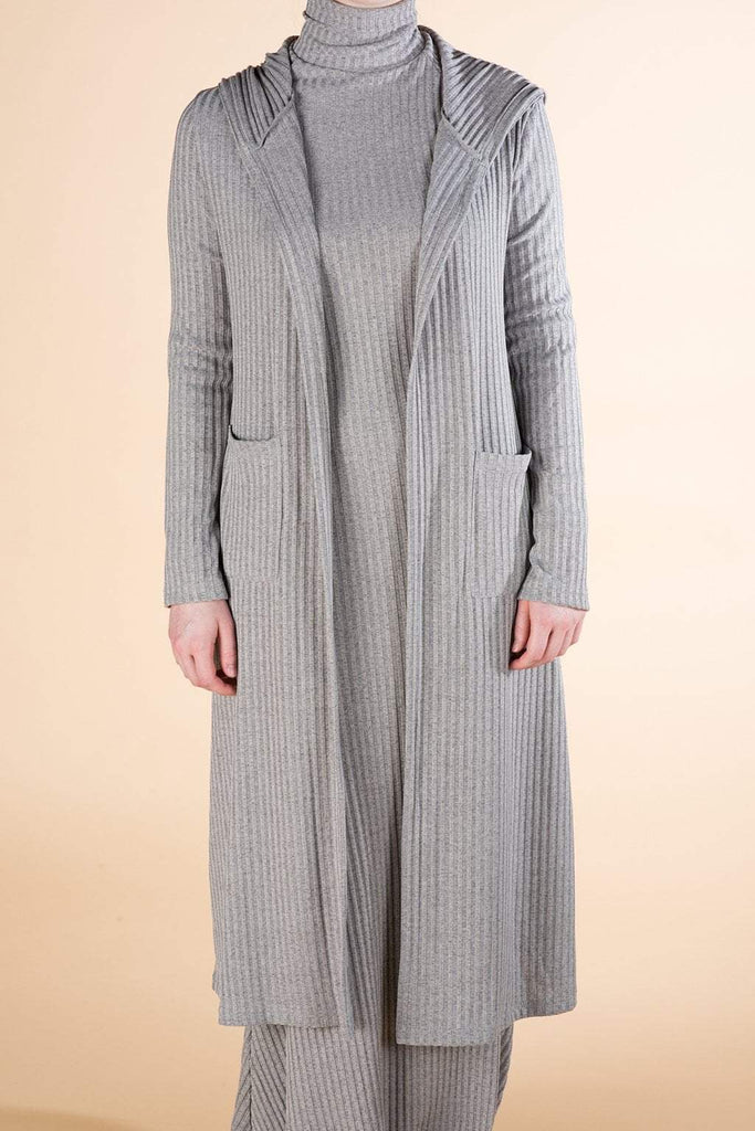 Gray Ribbed Cardigan Kabayare