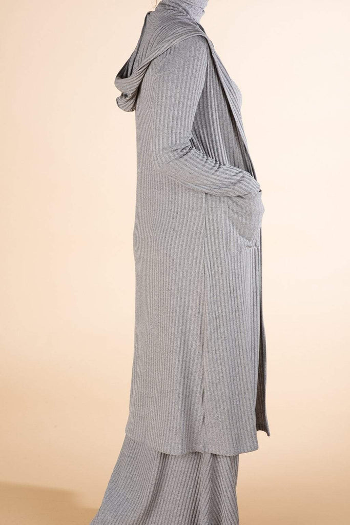 Gray Ribbed Cardigan Kabayare