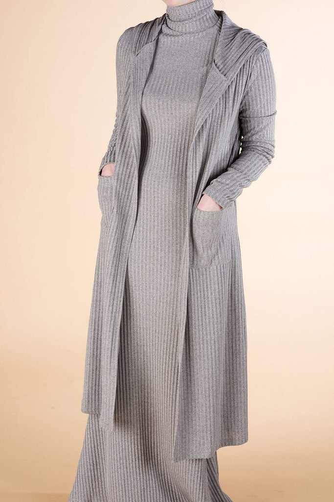 Gray Ribbed Cardigan Kabayare
