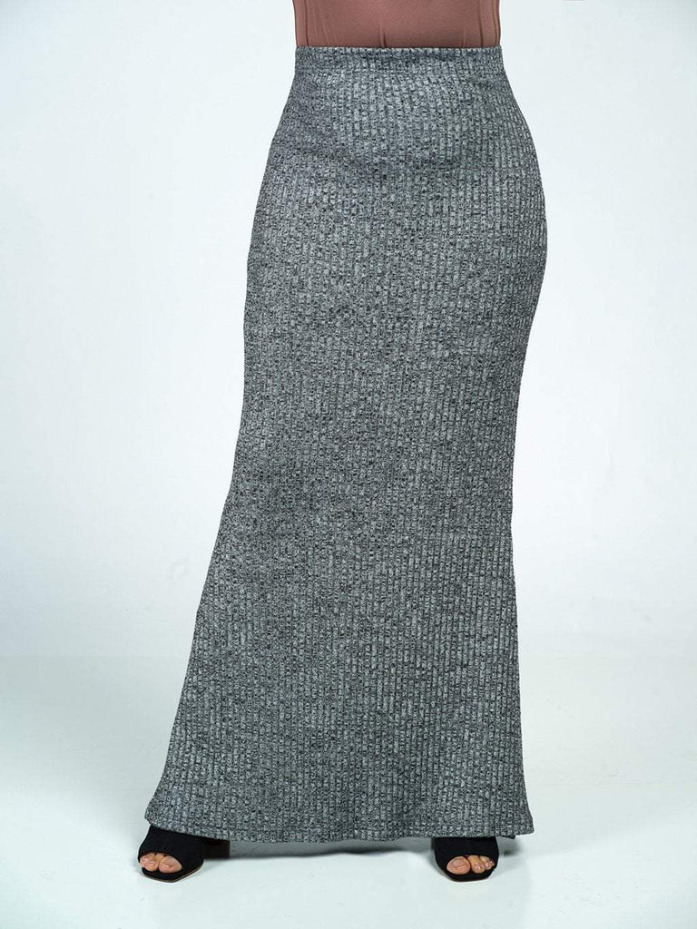 Gray Ribbed Sweater Pencil Skirt Kabayare