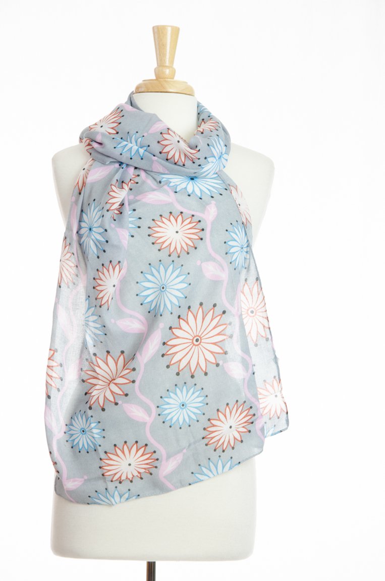 Gray Sun-Floral Scarf Kabayare