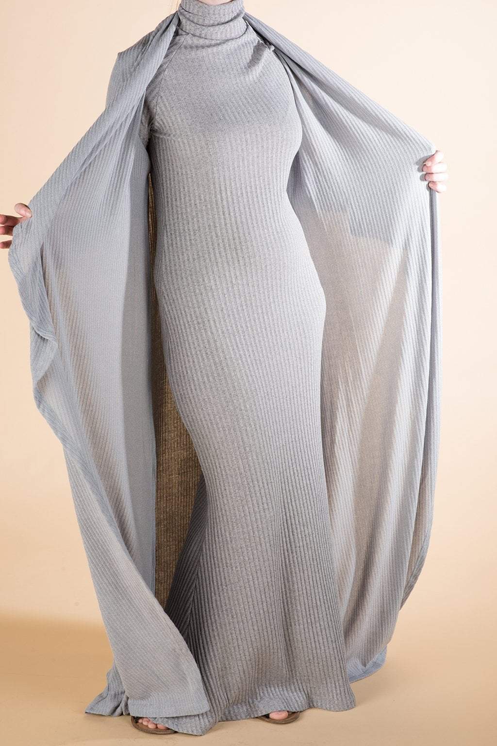 Gray Turtle-neck long sleeve Maxi dress Kabayare