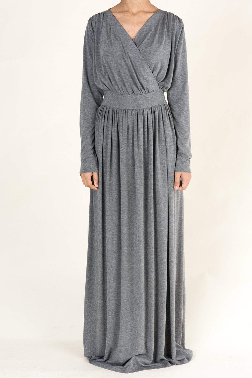 Gray V-Neck Jersey Maxi Dress Kabayare