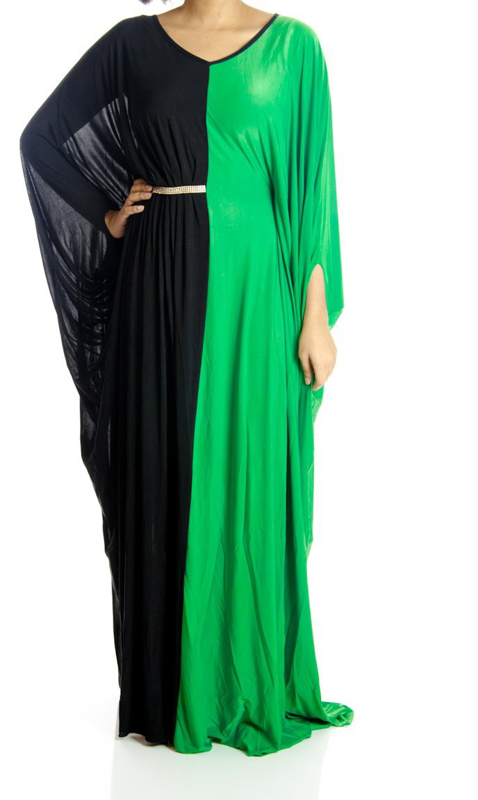 Green Color-Block Abaya Kabayare