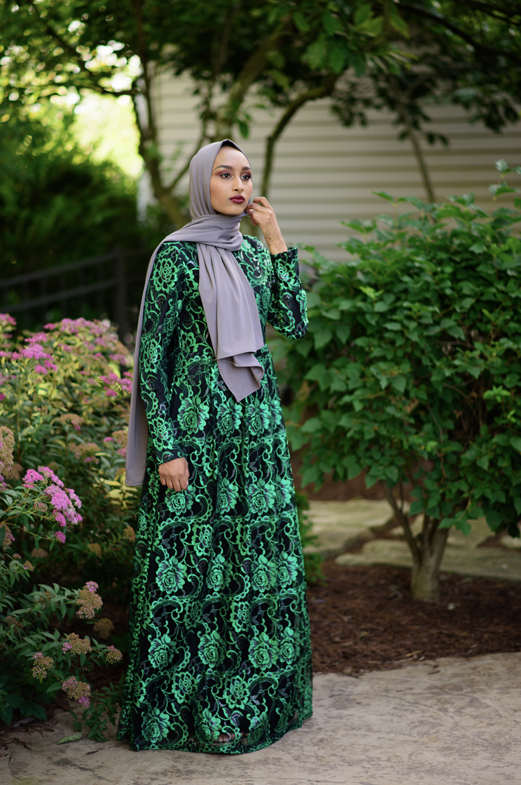 Green Floral Lace Dress Kabayare