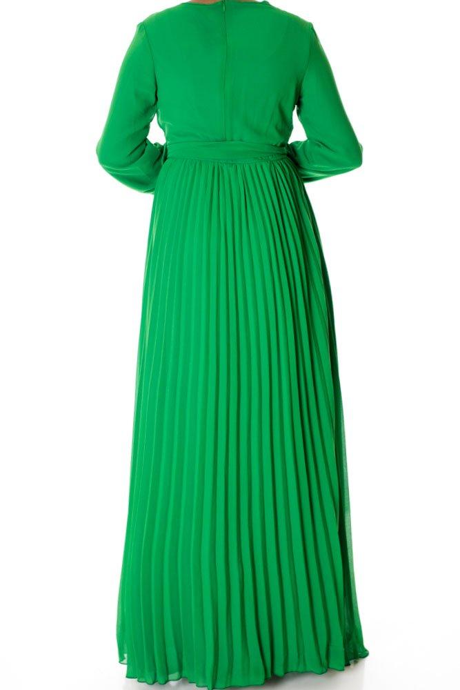 Green French Pleats Maxi Dress Kabayare