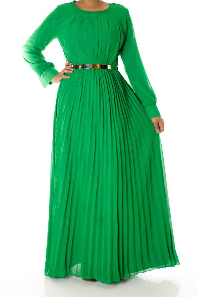 Green French Pleats Maxi Dress Kabayare