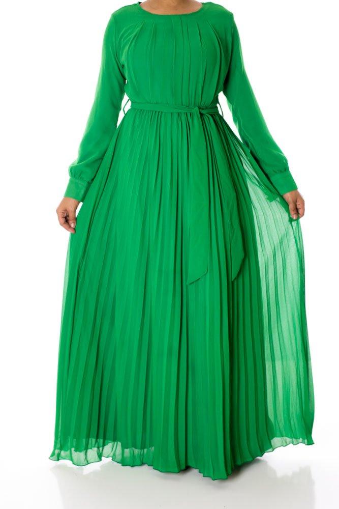 Green French Pleats Maxi Dress Kabayare