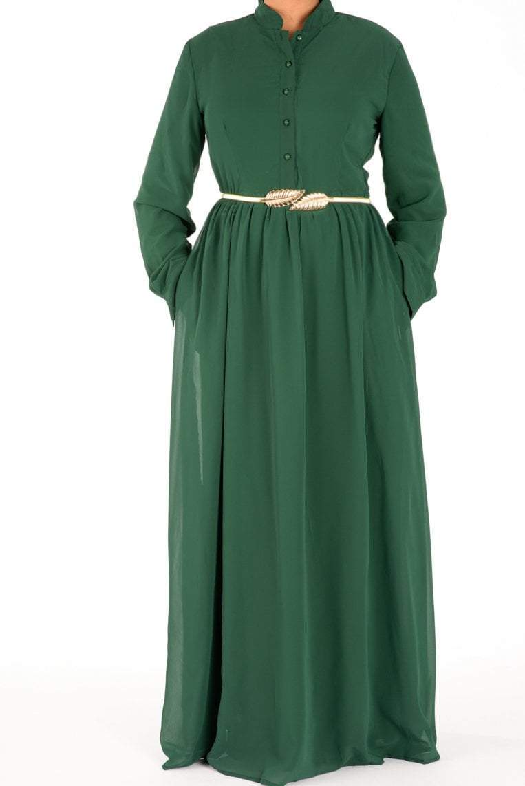 Green Noble Button Maxi Dress Kabayare
