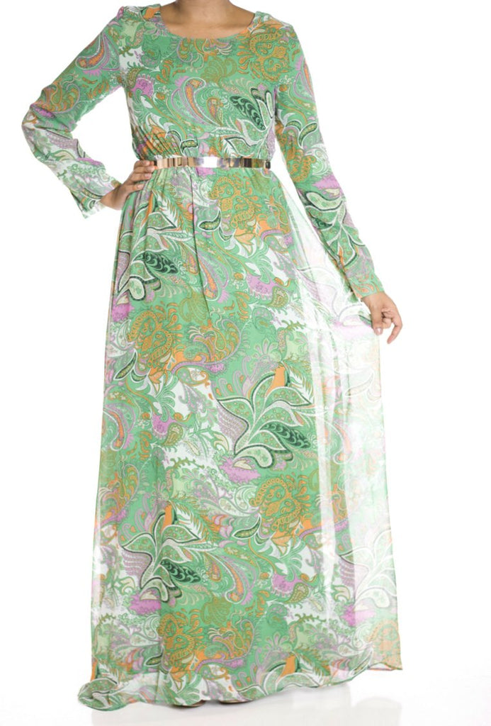 Green paisley Maxi dress Kabayare