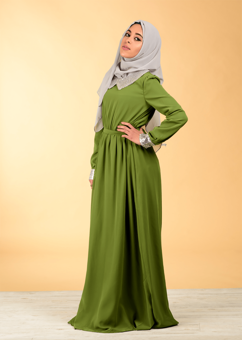 Green Sequin Bow maxi dress Kabayare