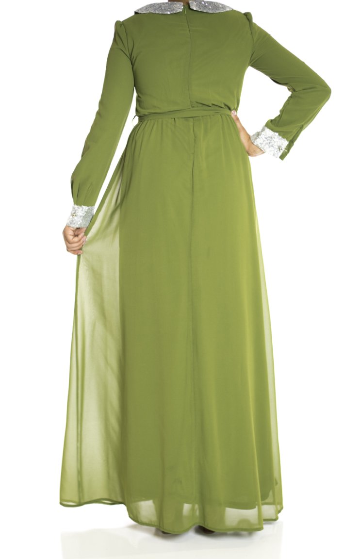 Green Sequin Bow maxi dress Kabayare