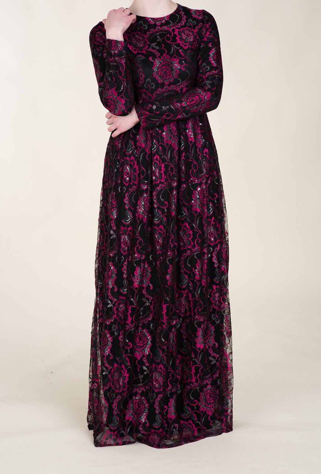 Hot Pink Floral Lace Dress Kabayare
