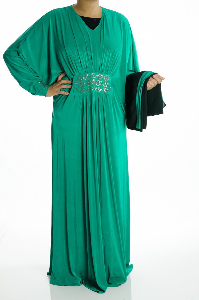 Hunter green Butterfly Jersey Abaya Kabayare
