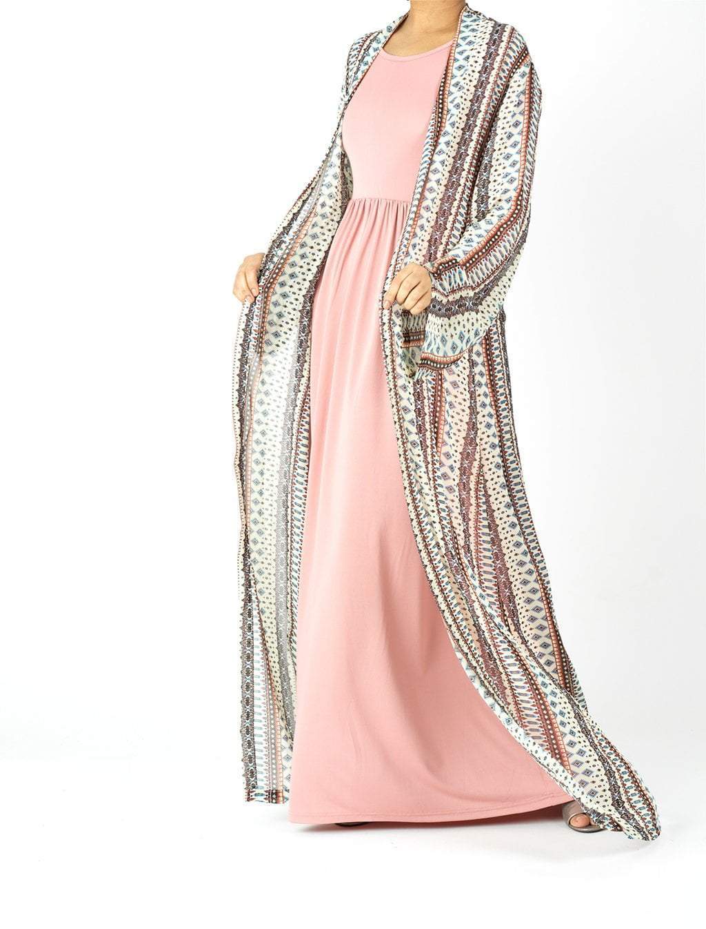 Ivory Boho print Maxi Cardigan Kabayare