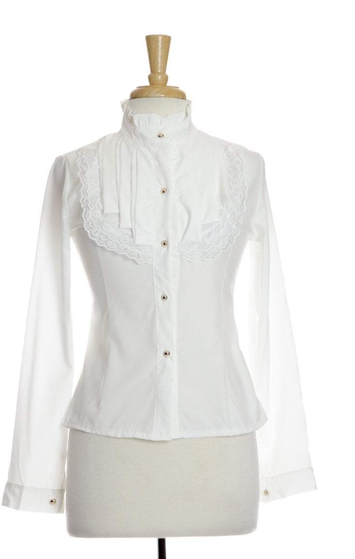 Ivory Lace Long Sleeve Ruffle Shirt Kabayare