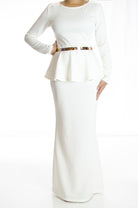 Ivory Long Sleeve Peplum Maxi Dress Kabayare