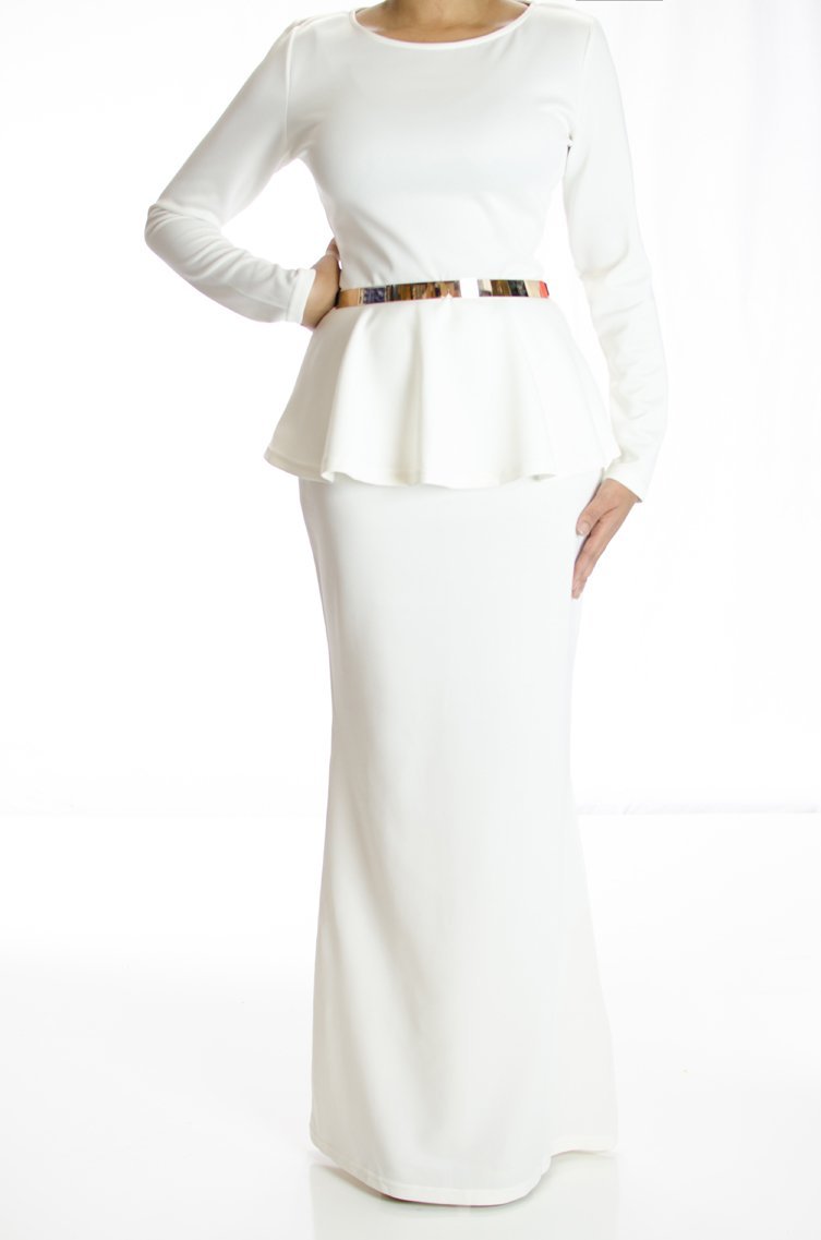 Ivory Long Sleeve Peplum Maxi Dress Kabayare