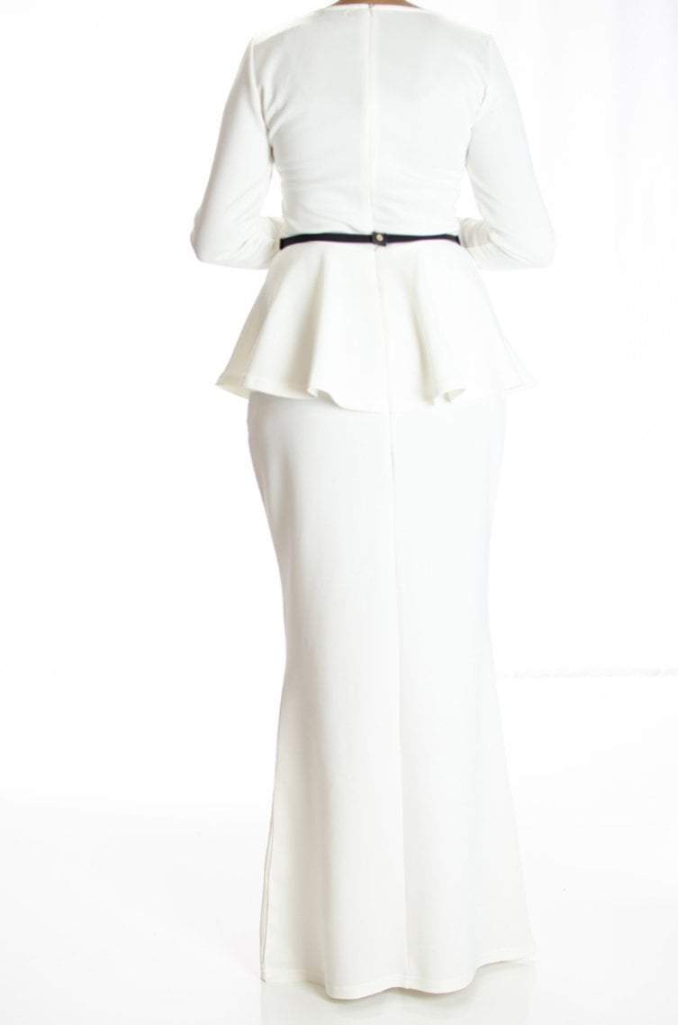 Ivory Long Sleeve Peplum Maxi Dress Kabayare