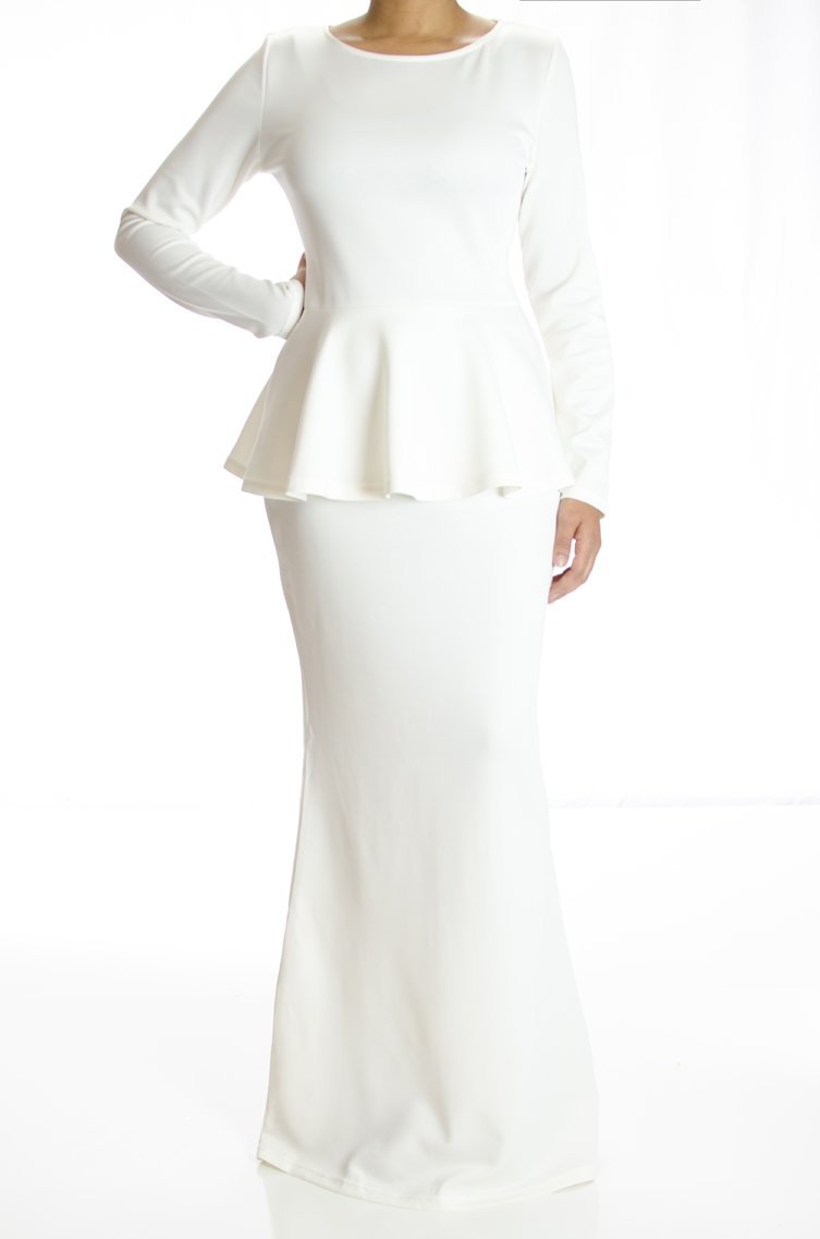 Ivory Long Sleeve Peplum Maxi Dress Kabayare