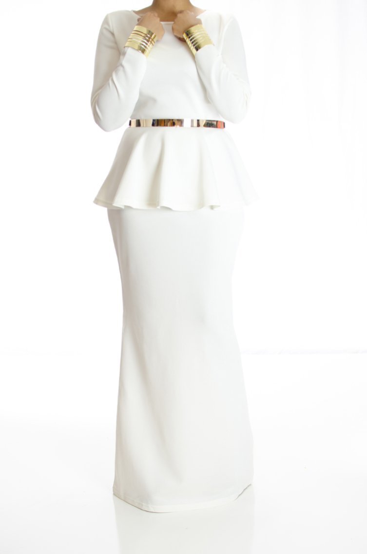 Ivory Long Sleeve Peplum Maxi Dress Kabayare
