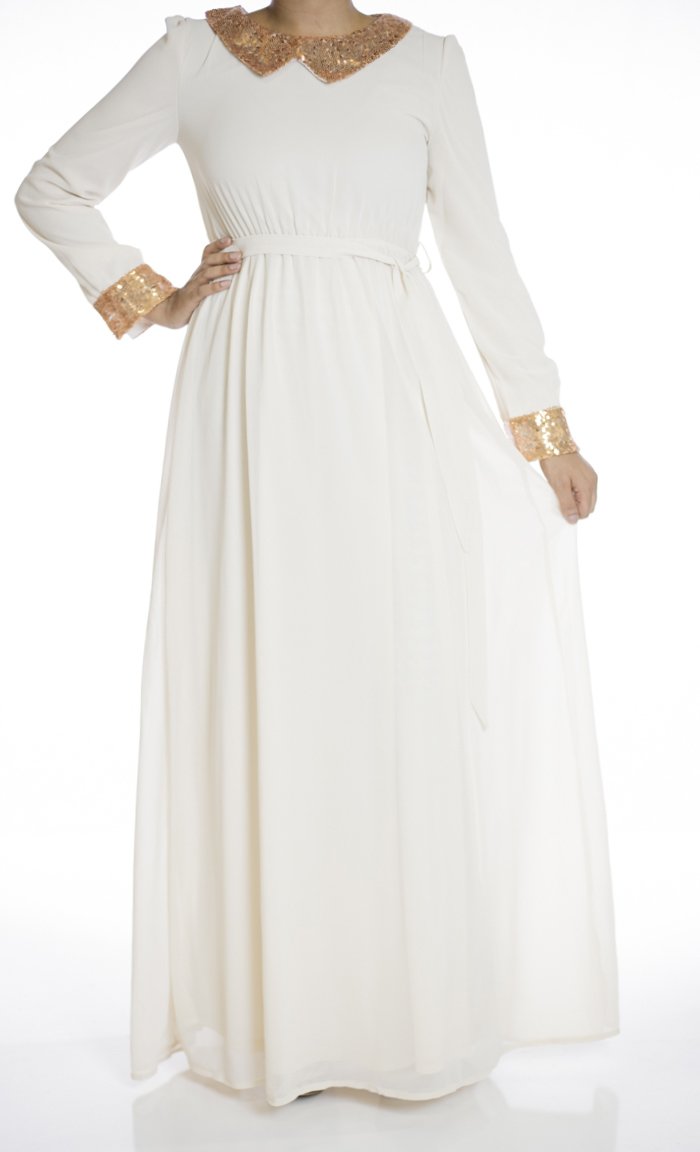 Ivory Sequin Bow maxi dress Kabayare