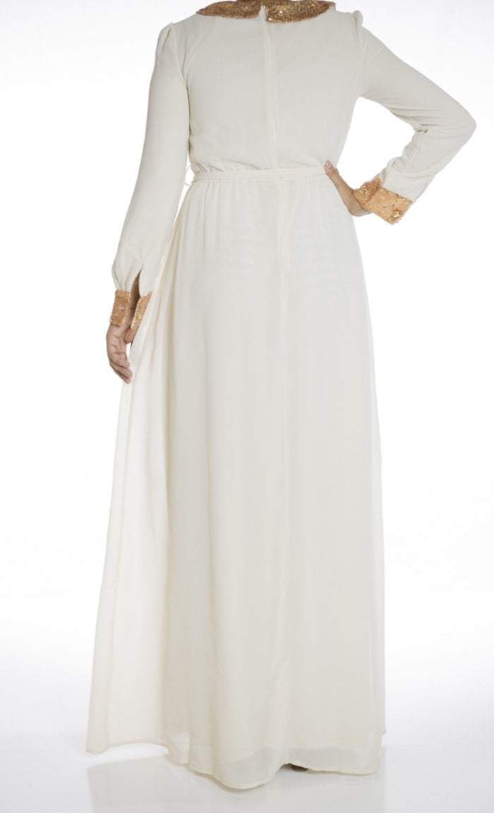 Ivory Sequin Bow maxi dress Kabayare