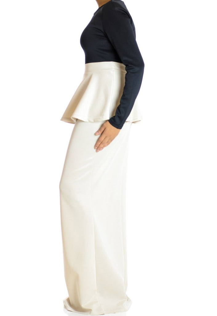 Ivory Two-Tone Peplum Maxi Dress Kabayare