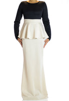 Ivory Two-Tone Peplum Maxi Dress Kabayare