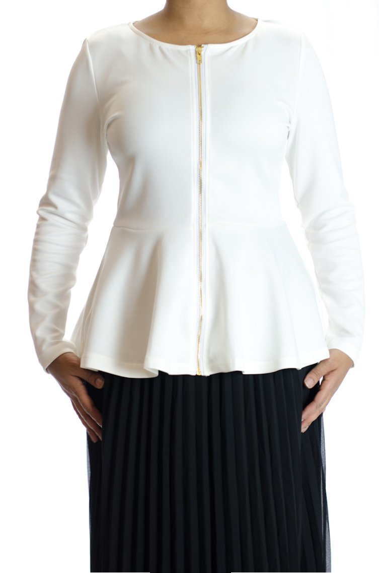 Ivory Zipper Peplum Top Kabayare