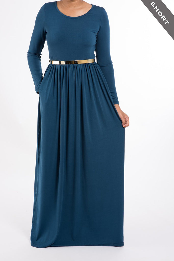 Jazz blue Milk Silk Maxi Dress (SHORT) Kabayare