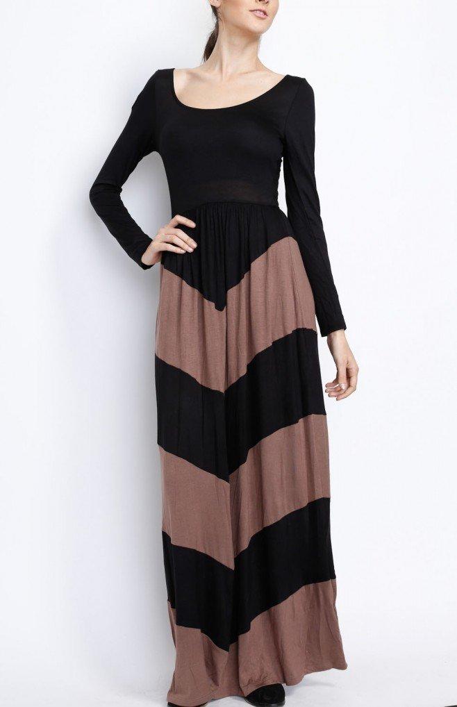 Khaki Chevron Maxi Dress Kabayare