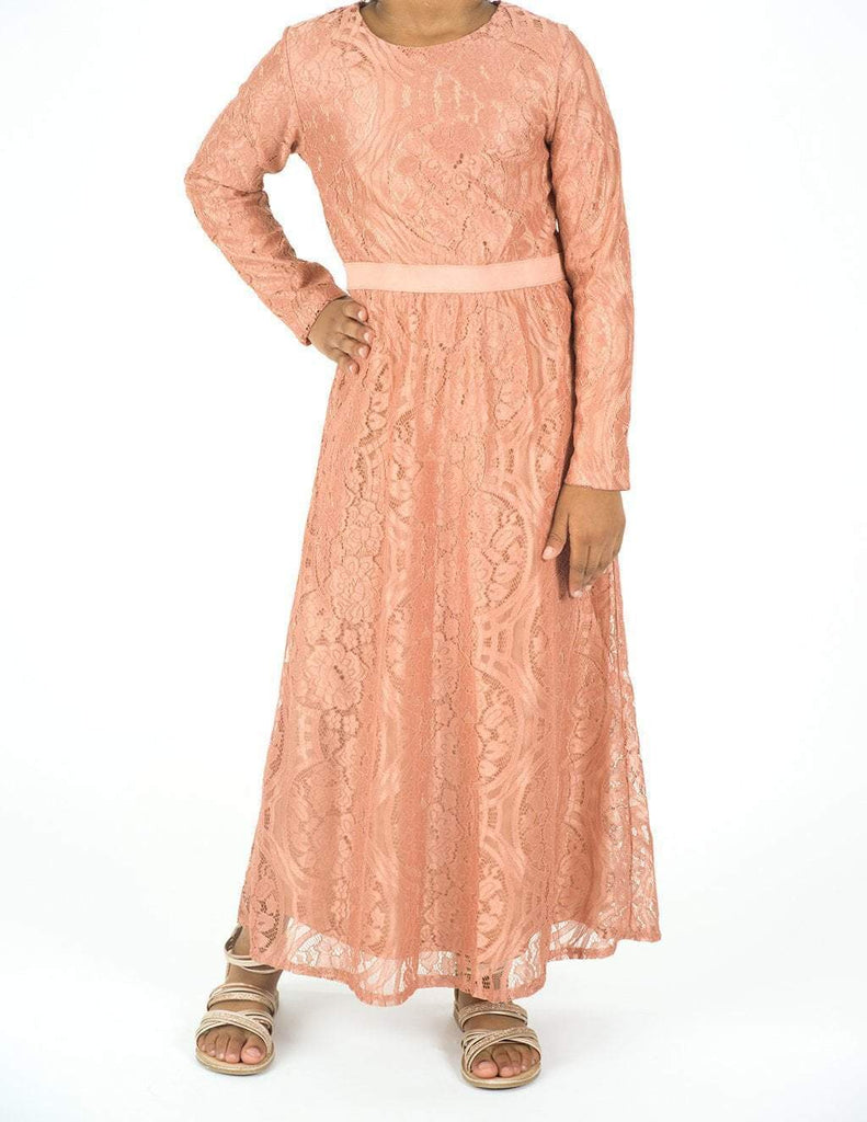 Kids Blush Lace Floral Fit and Flare Dress Kabayare