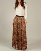 Leopard Print Pleated Maxi Skirt Kabayare