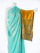 Light Blue Goden saree Dirac sets - Kabayare Fashion (5667542335637)