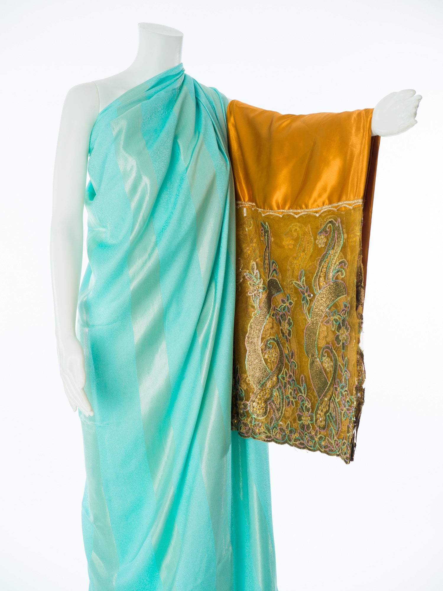 Light Blue Goden saree Dirac sets - Kabayare Fashion (5667542335637)