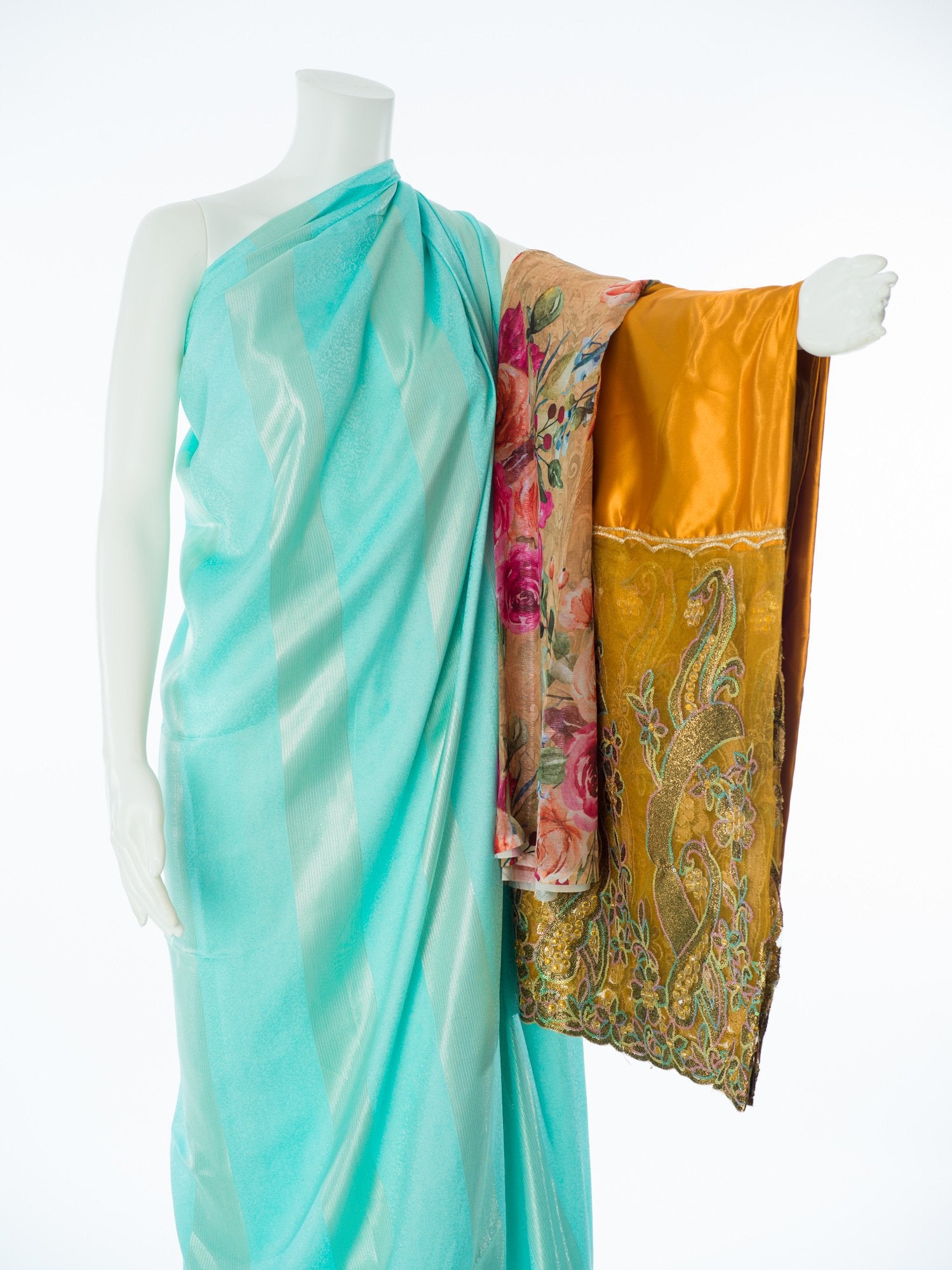 Light Blue Goden saree Dirac sets - Kabayare Fashion (5667542335637)