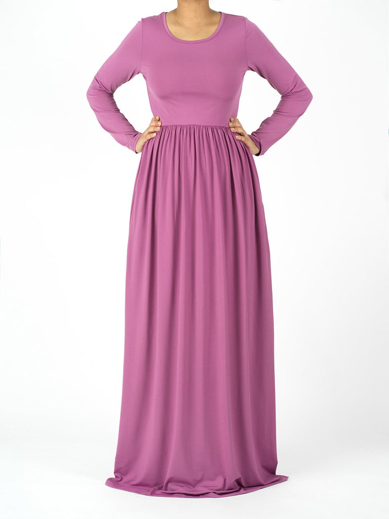 Lilac Dusty rose Milk Silk Maxi Dress / Pockets Kabayare
