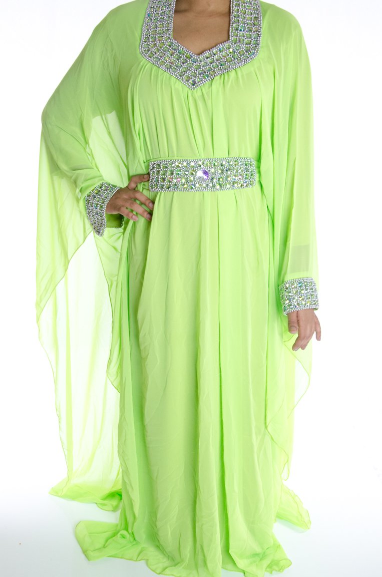 Lime Beaded Kaftan Kabayare